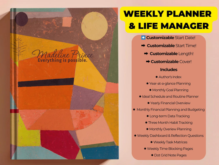 WEEKLY, 8.5 X 11, CUSTOMIZABLE Life-Changing Planner, Manifesting, Meal Planning, Goal Organizing and Tracking, Financial and Budget, ADHD