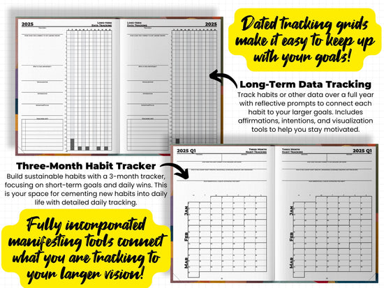 three pages of a notebook with text that says, long term data tracking